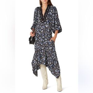 Tory Burch puff sleeve Black and Blue tunic Dress size medium